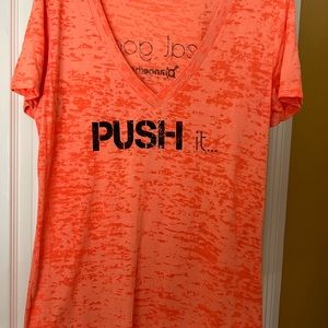 ORANGE THEORY  V-NECK T-SHIRT. SIZE XL. NEON ORANGE